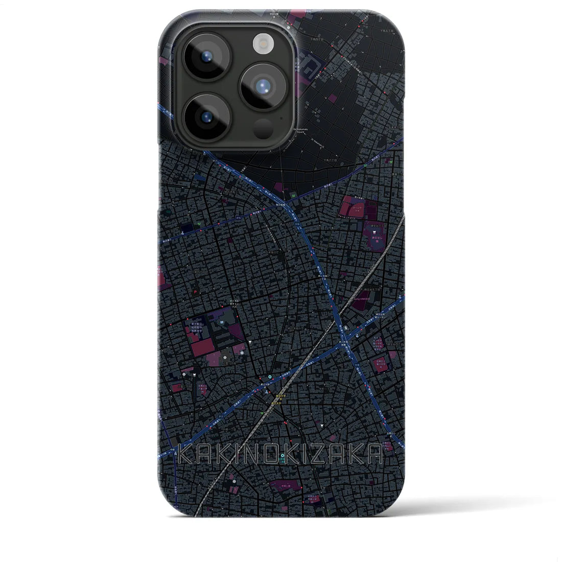 【柿の木坂】地図柄iPhoneケース（バックカバータイプ・ブラック）iPhone 15 Pro Max 用