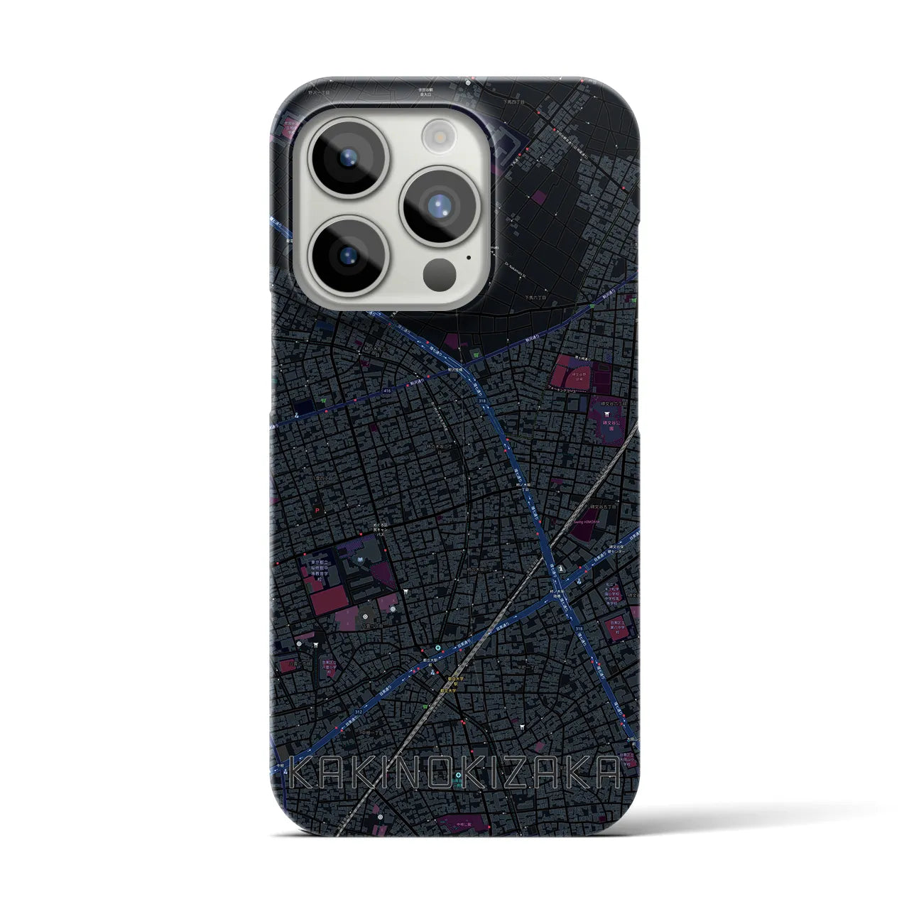 【柿の木坂】地図柄iPhoneケース（バックカバータイプ・ブラック）iPhone 15 Pro 用