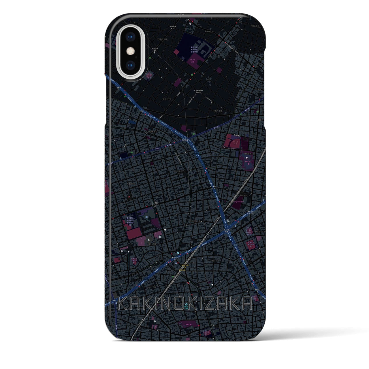 【柿の木坂】地図柄iPhoneケース（バックカバータイプ・ブラック）iPhone XS Max 用