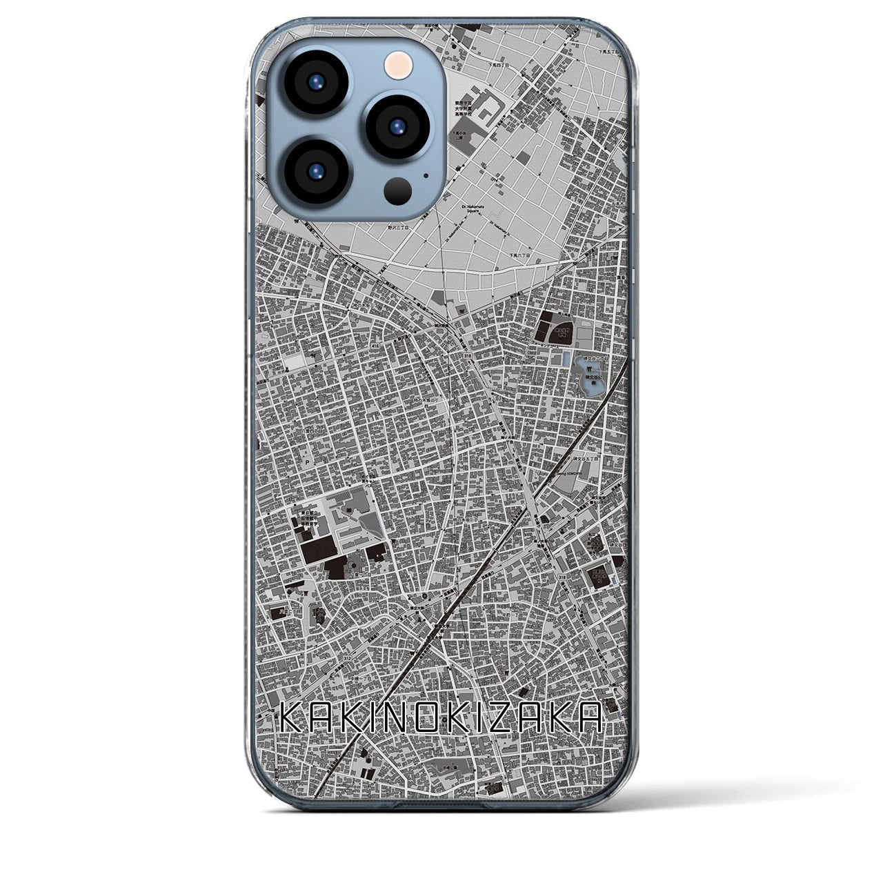 【柿の木坂】地図柄iPhoneケース（クリアタイプ・モノトーン）iPhone 13 Pro Max 用