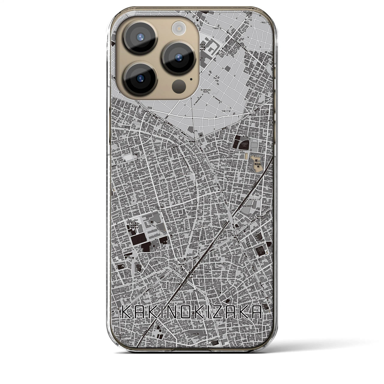 【柿の木坂】地図柄iPhoneケース（クリアタイプ・モノトーン）iPhone 14 Pro Max 用
