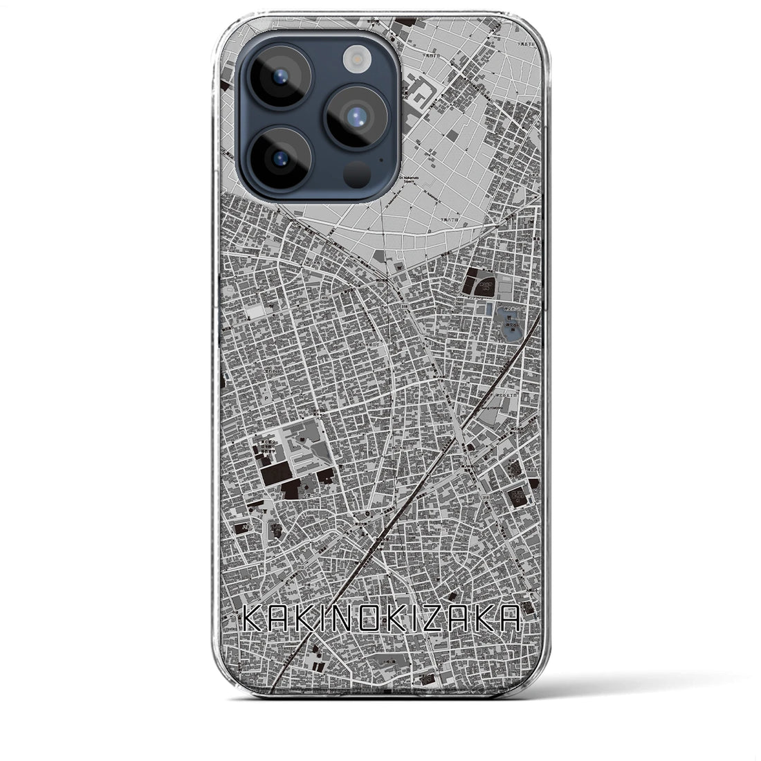 【柿の木坂】地図柄iPhoneケース（クリアタイプ・モノトーン）iPhone 15 Pro Max 用