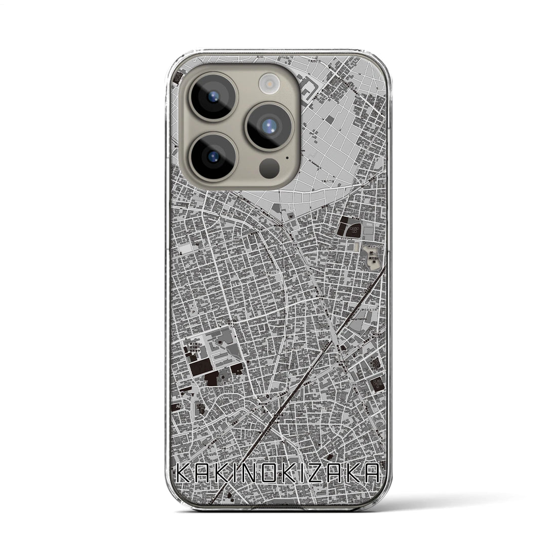 【柿の木坂】地図柄iPhoneケース（クリアタイプ・モノトーン）iPhone 15 Pro 用