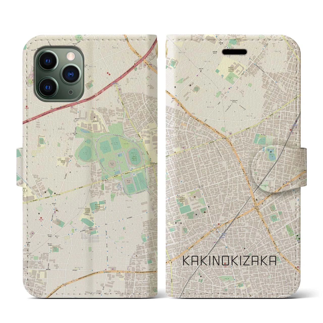 【柿の木坂】地図柄iPhoneケース（手帳両面タイプ・ナチュラル）iPhone 11 Pro 用