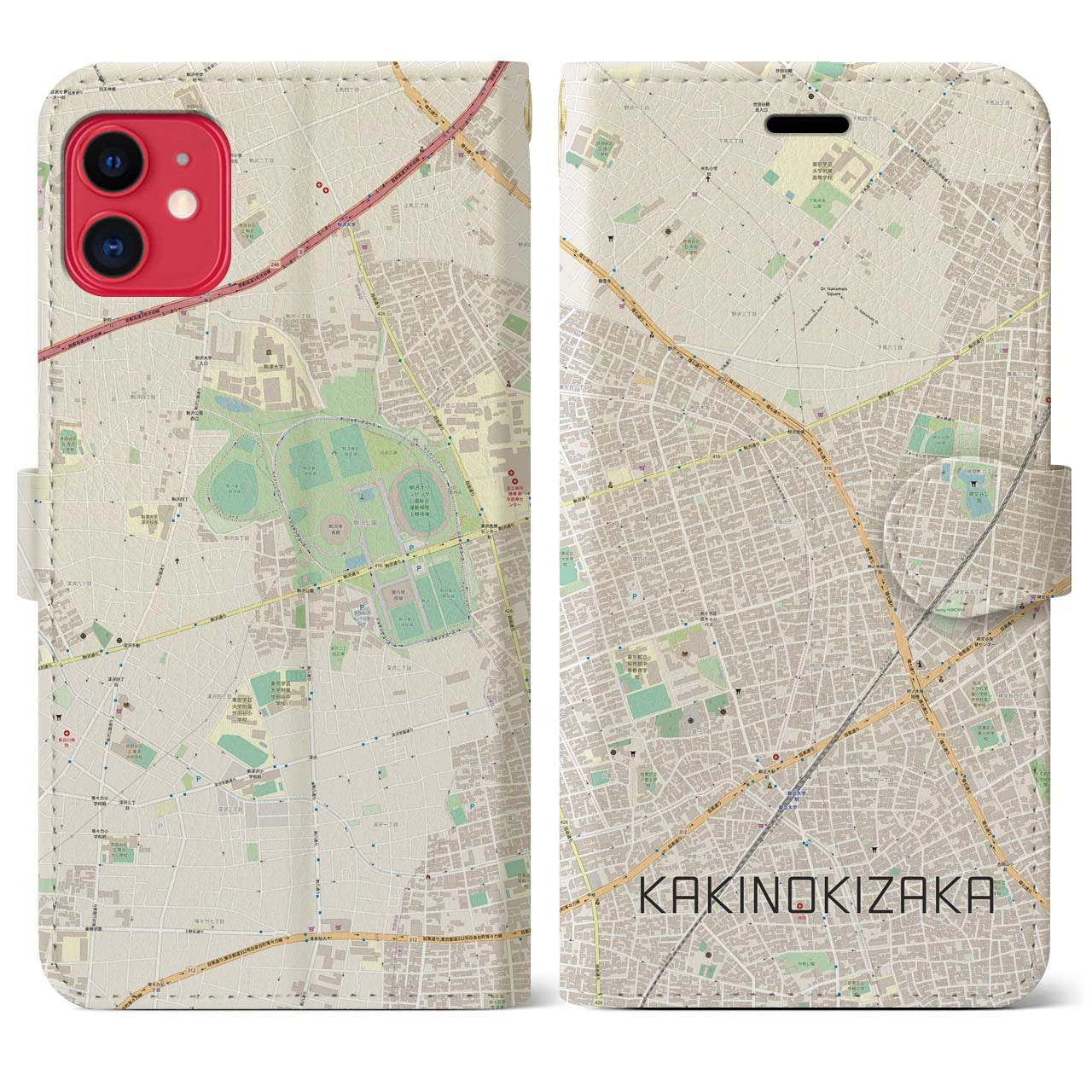 【柿の木坂】地図柄iPhoneケース（手帳両面タイプ・ナチュラル）iPhone 11 用