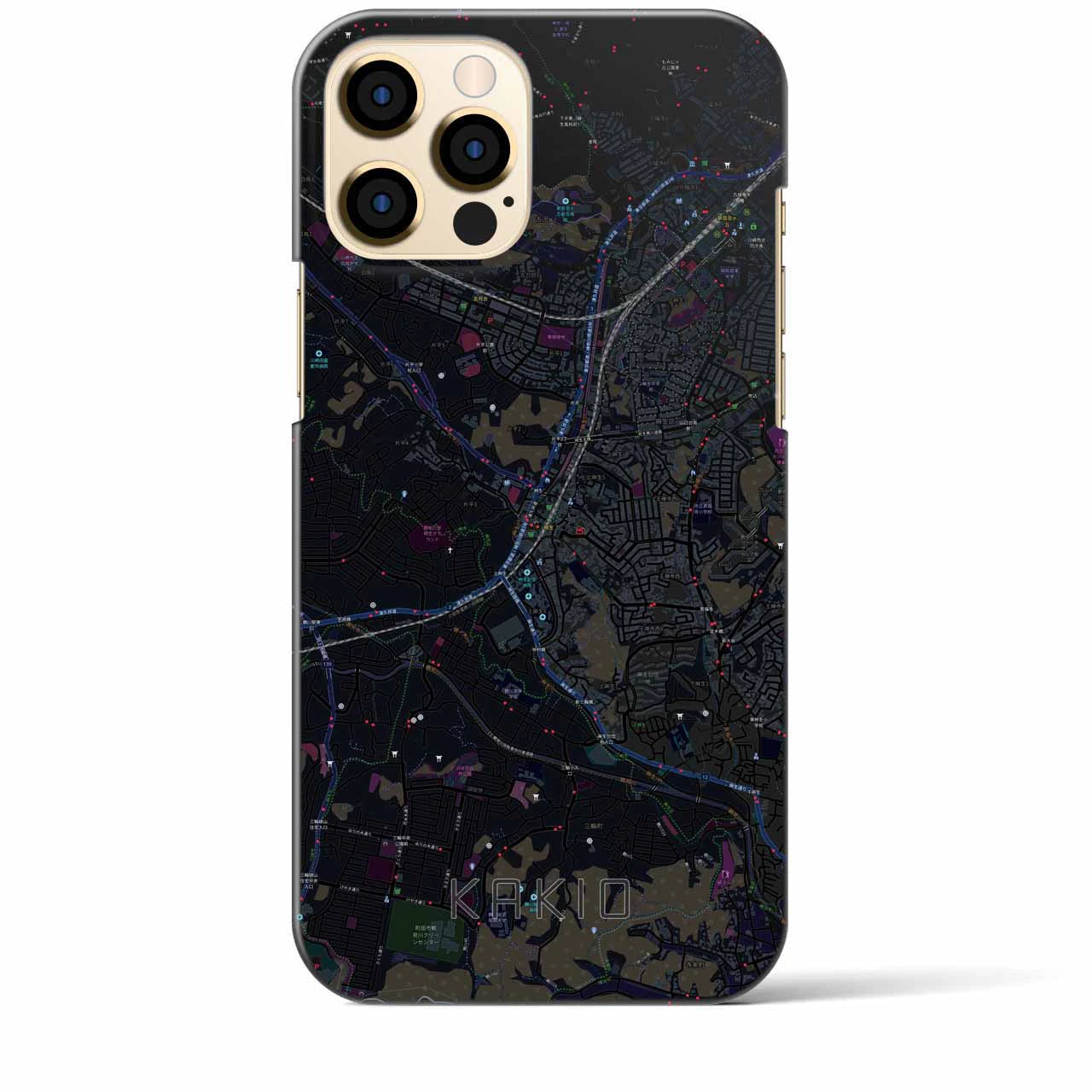 【柿生】地図柄iPhoneケース（バックカバータイプ・ブラック）iPhone 12 Pro Max 用