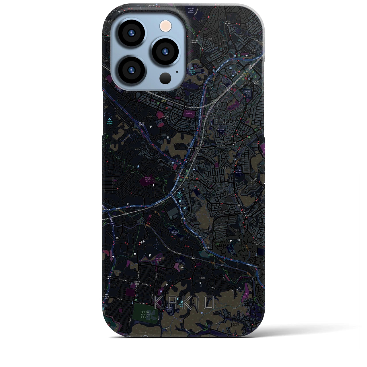 【柿生】地図柄iPhoneケース（バックカバータイプ・ブラック）iPhone 13 Pro Max 用