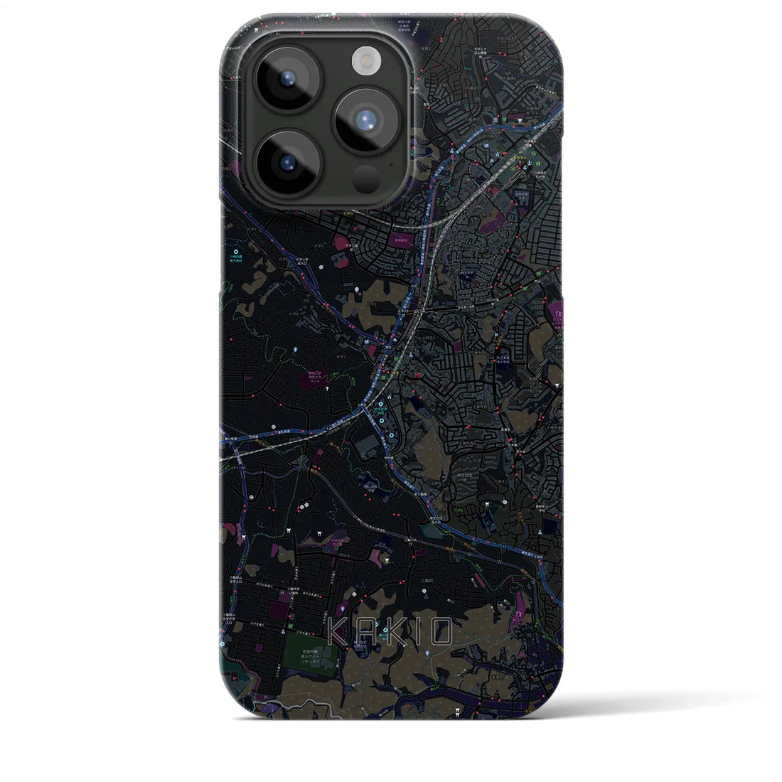 【柿生】地図柄iPhoneケース（バックカバータイプ・ブラック）iPhone 15 Pro Max 用