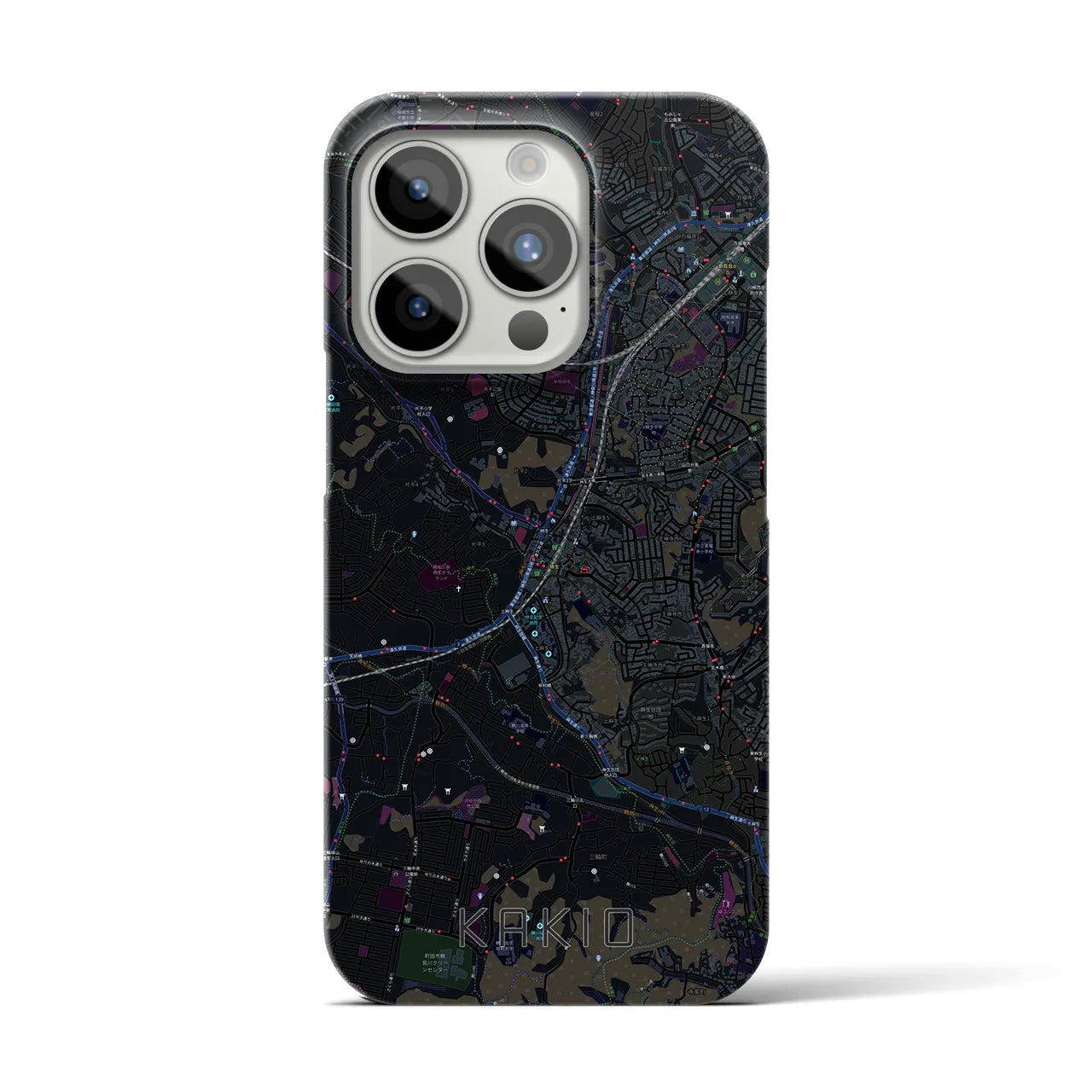 【柿生】地図柄iPhoneケース（バックカバータイプ・ブラック）iPhone 15 Pro 用