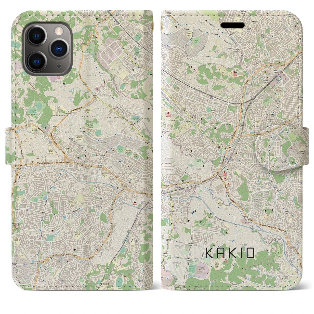 【柿生】地図柄iPhoneケース（手帳両面タイプ・ナチュラル）iPhone 11 Pro Max 用