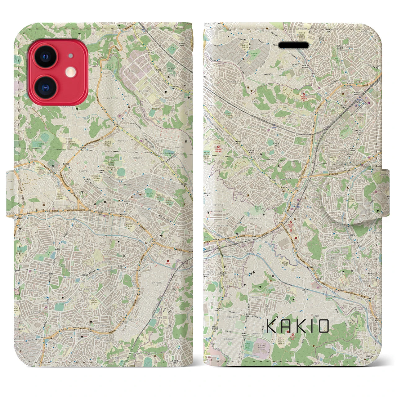 【柿生】地図柄iPhoneケース（手帳両面タイプ・ナチュラル）iPhone 11 用