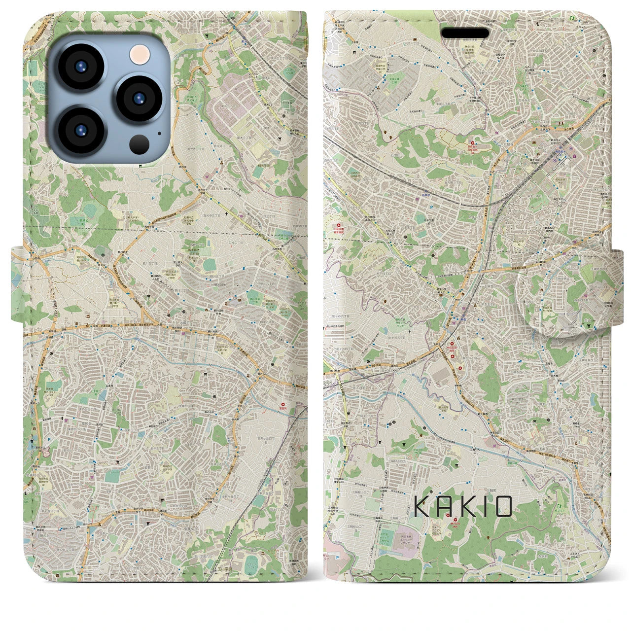【柿生】地図柄iPhoneケース（手帳両面タイプ・ナチュラル）iPhone 13 Pro Max 用