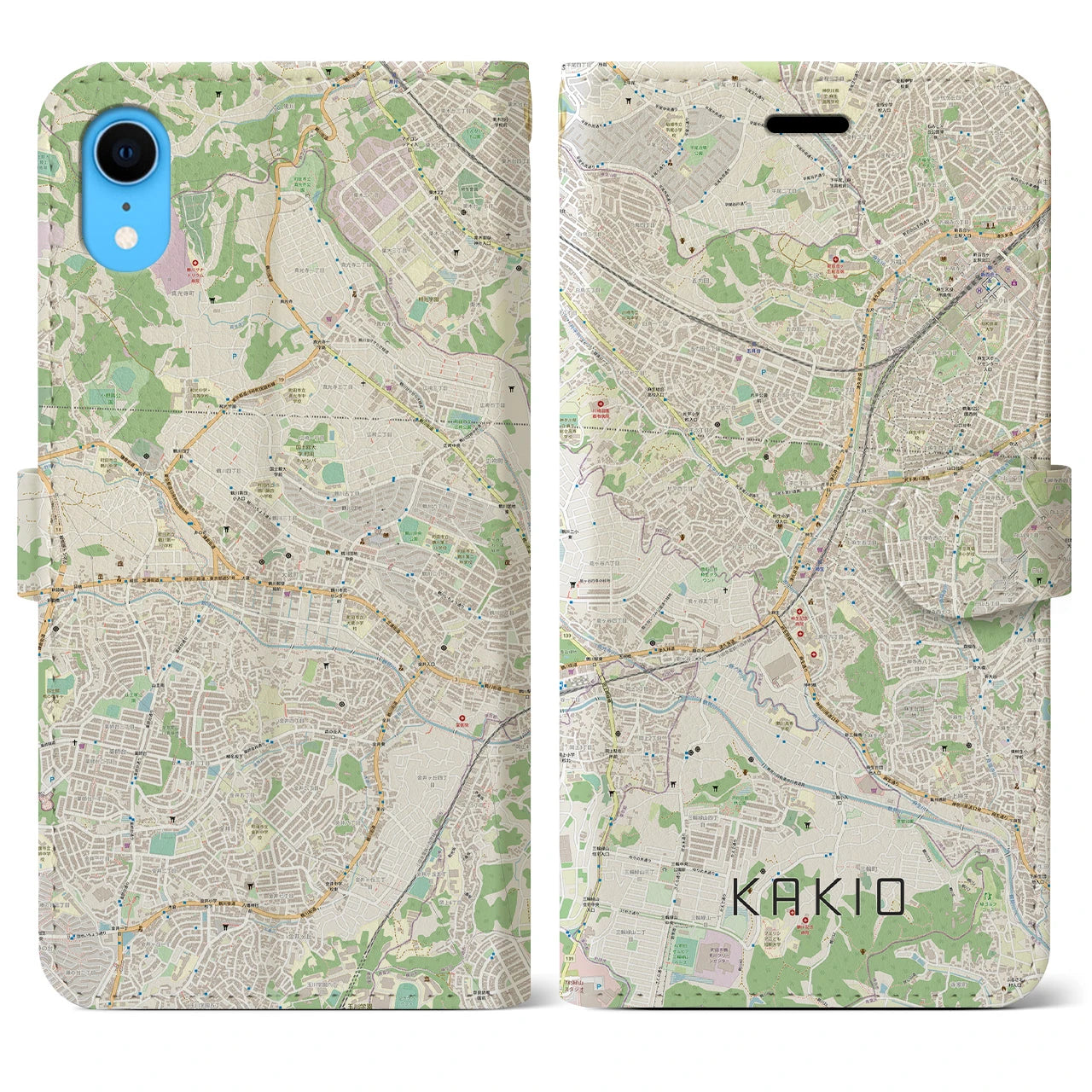 【柿生】地図柄iPhoneケース（手帳両面タイプ・ナチュラル）iPhone XR 用