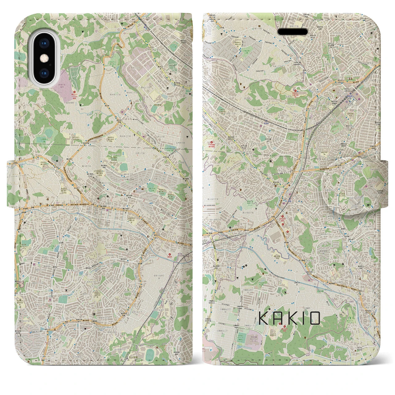 【柿生】地図柄iPhoneケース（手帳両面タイプ・ナチュラル）iPhone XS Max 用