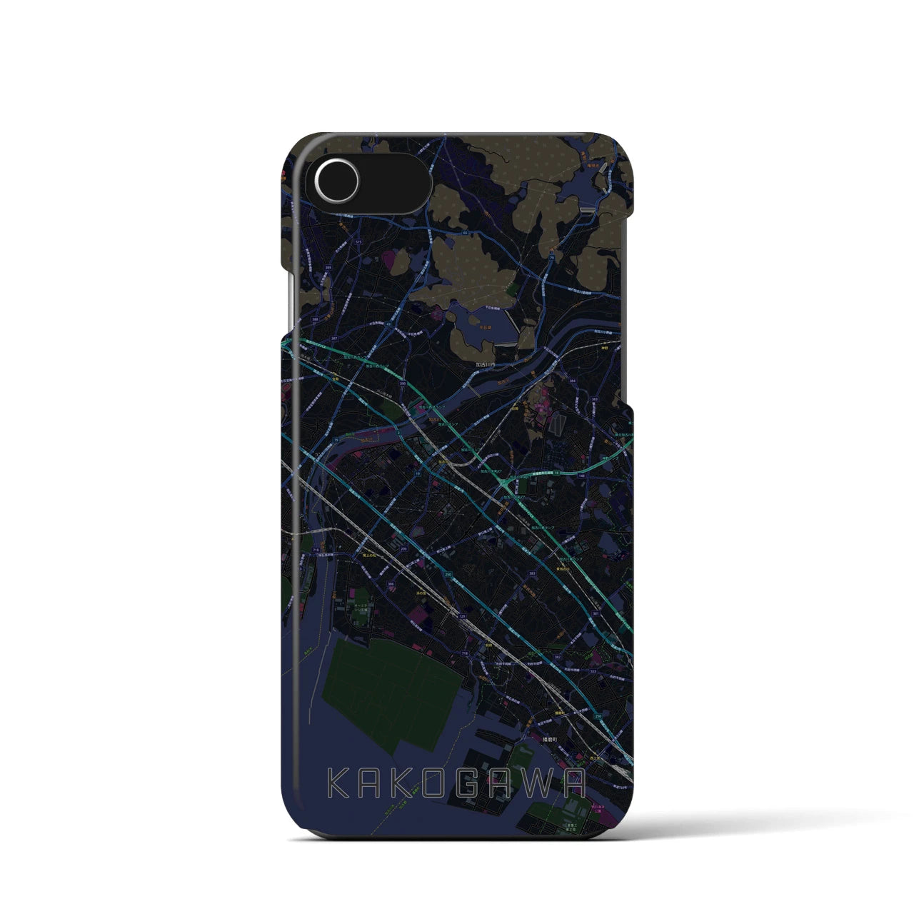 【加古川】地図柄iPhoneケース（バックカバータイプ・ブラック）iPhone SE（第3 / 第2世代） / 8 / 7 / 6s / 6 用
