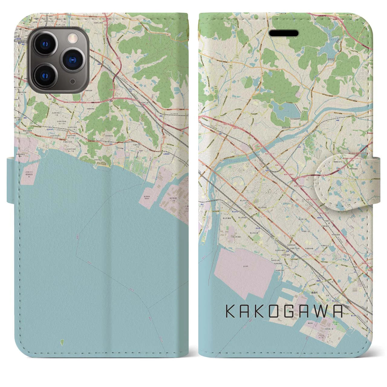 【加古川】地図柄iPhoneケース（手帳両面タイプ・ナチュラル）iPhone 11 Pro Max 用