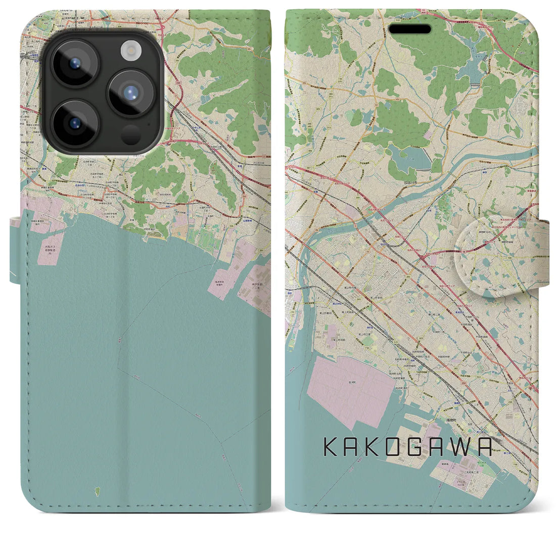【加古川】地図柄iPhoneケース（手帳両面タイプ・ナチュラル）iPhone 15 Pro Max 用