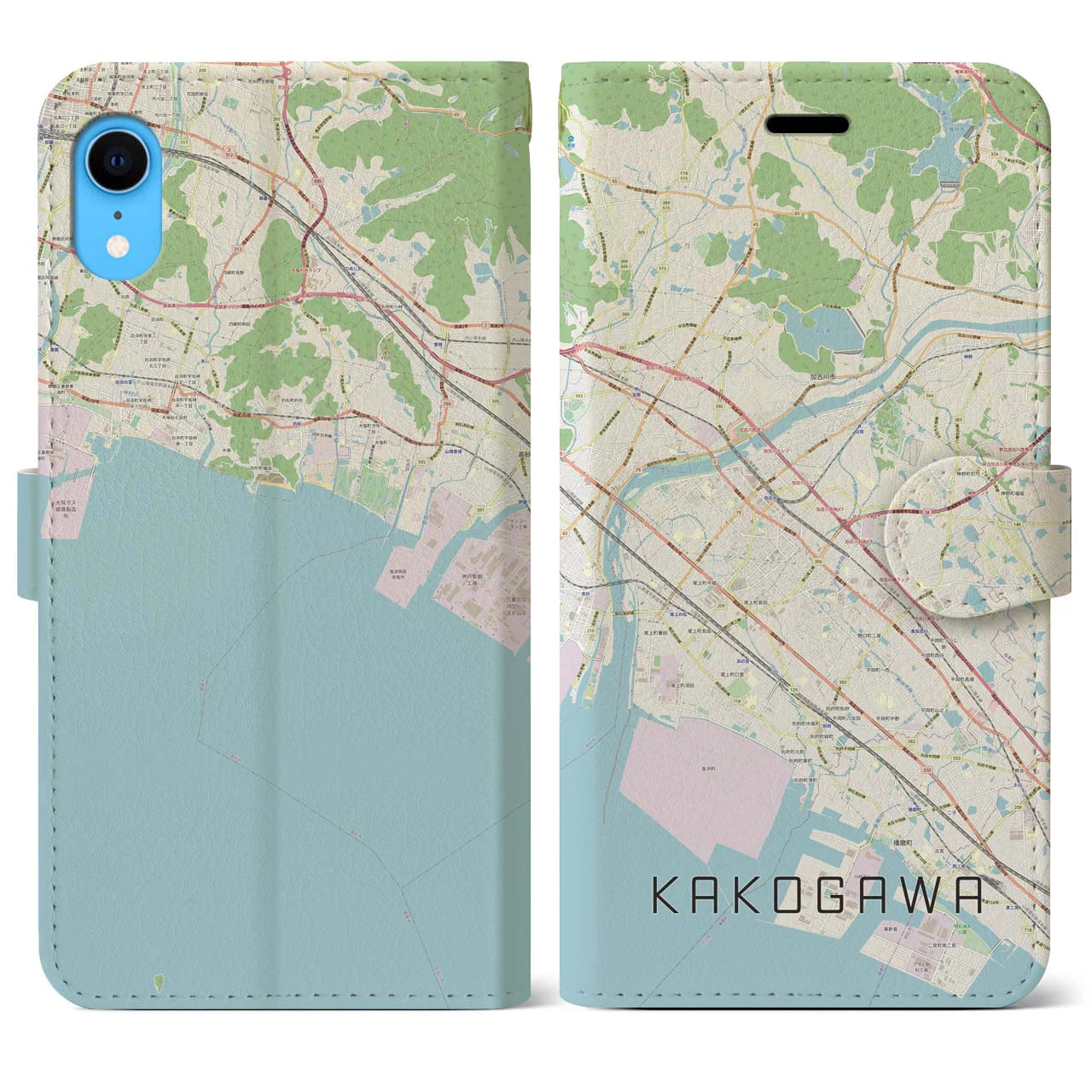 【加古川】地図柄iPhoneケース（手帳両面タイプ・ナチュラル）iPhone XR 用