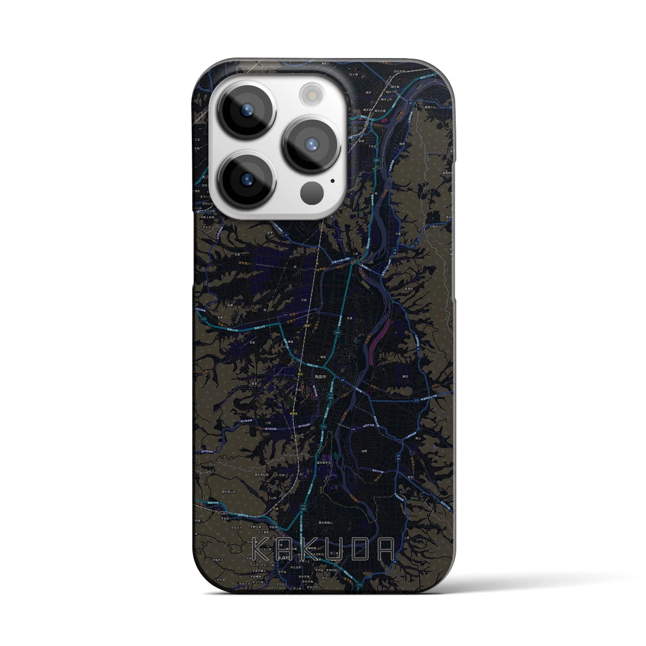 【角田】地図柄iPhoneケース（バックカバータイプ・ブラック）iPhone 14 Pro 用