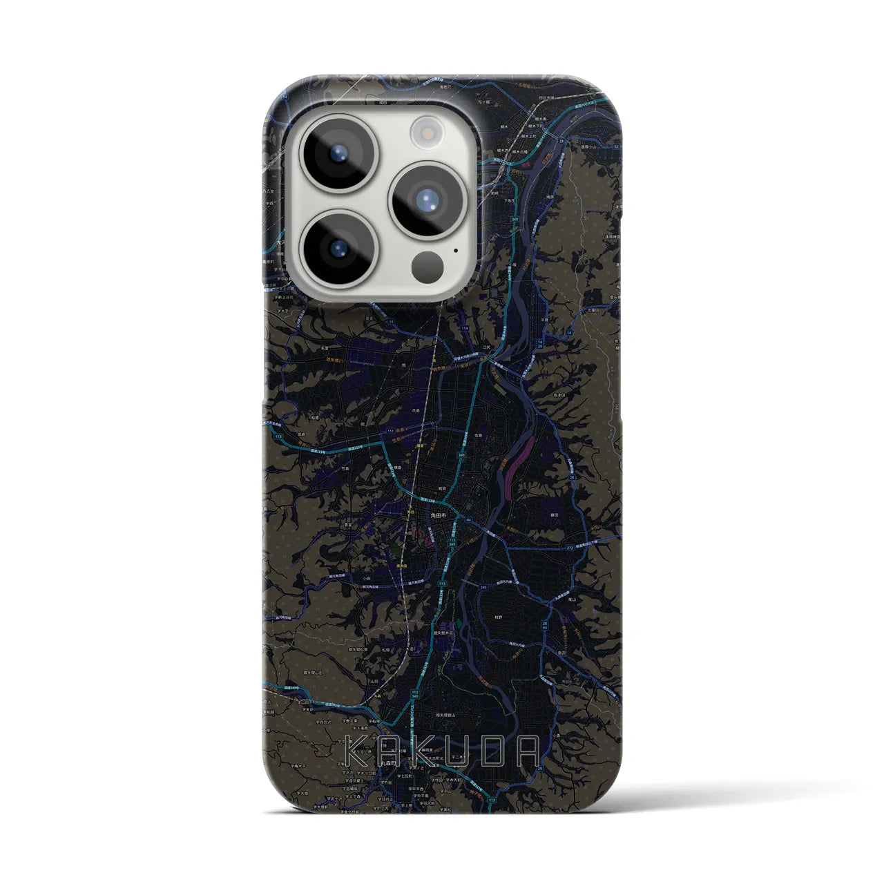 【角田】地図柄iPhoneケース（バックカバータイプ・ブラック）iPhone 15 Pro 用