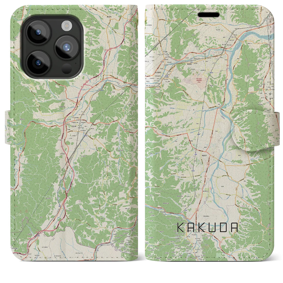 【角田】地図柄iPhoneケース（手帳両面タイプ・ナチュラル）iPhone 15 Pro Max 用