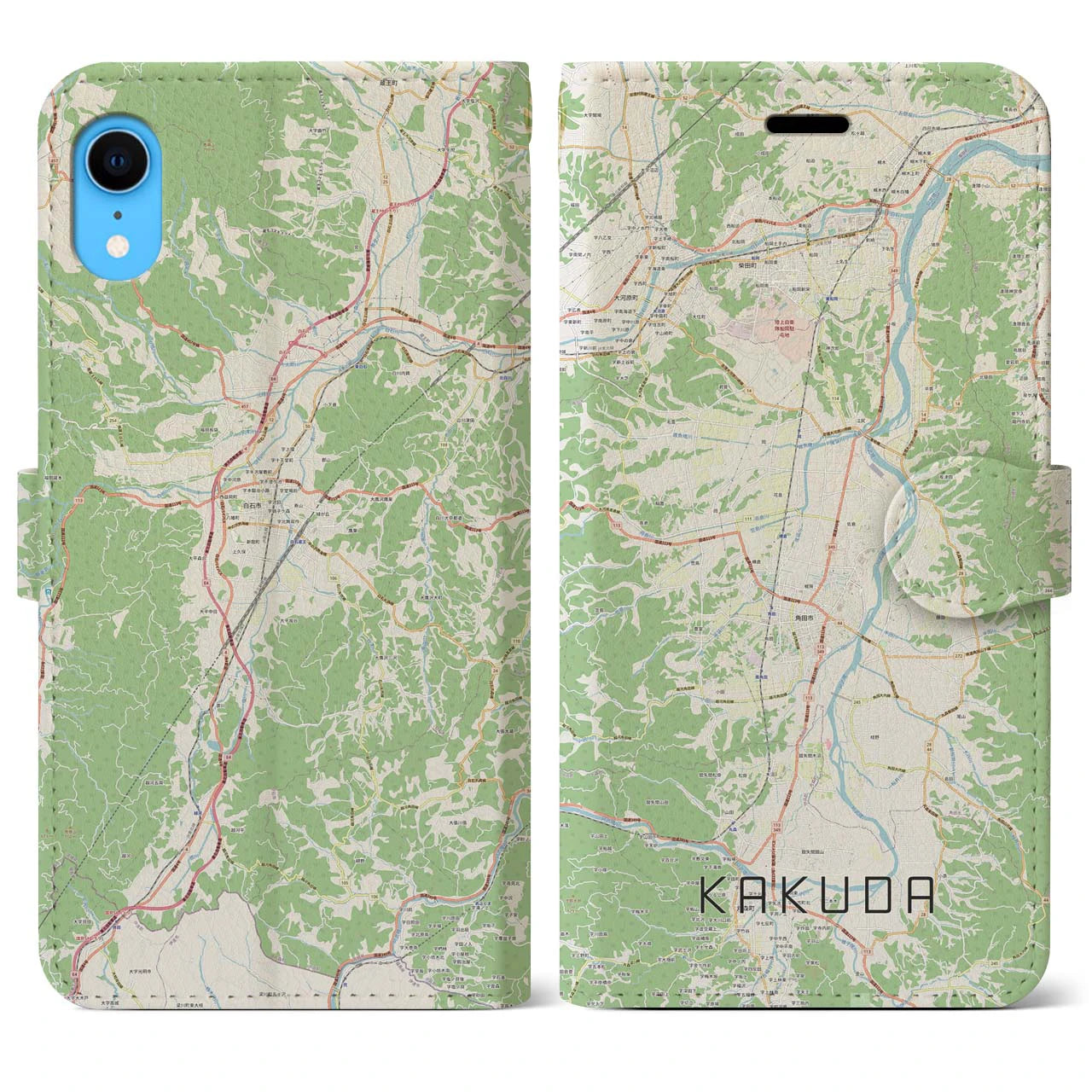 【角田】地図柄iPhoneケース（手帳両面タイプ・ナチュラル）iPhone XR 用