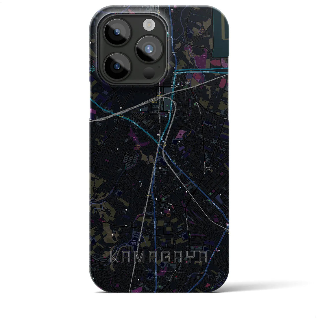 【鎌ケ谷】地図柄iPhoneケース（バックカバータイプ・ブラック）iPhone 15 Pro Max 用