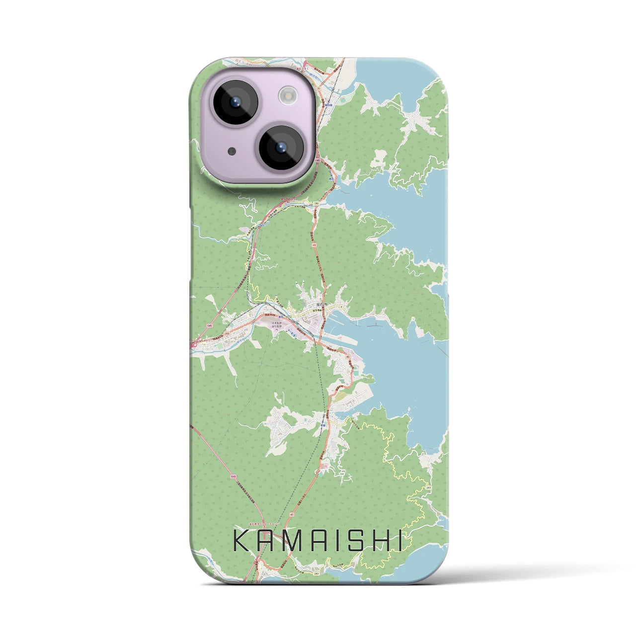 【釜石】地図柄iPhoneケース（バックカバータイプ・ナチュラル）iPhone 14 用