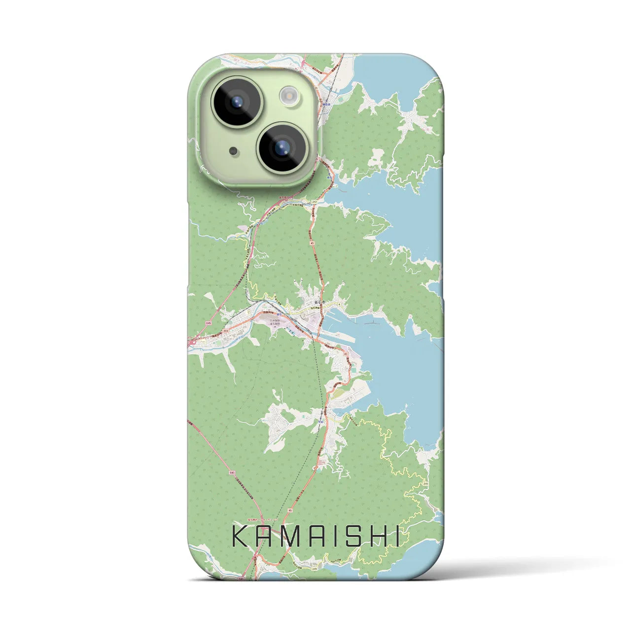 【釜石】地図柄iPhoneケース（バックカバータイプ・ナチュラル）iPhone 15 用