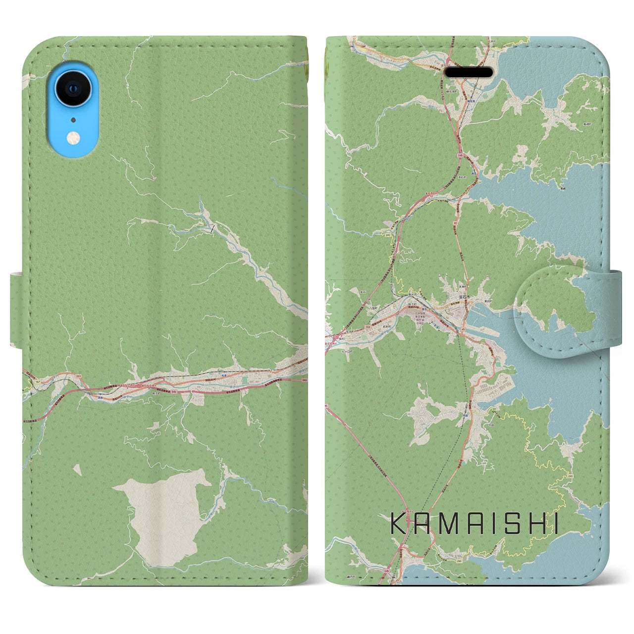 【釜石】地図柄iPhoneケース（手帳両面タイプ・ナチュラル）iPhone XR 用