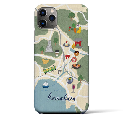 【鎌倉（イラスト）】地図柄iPhoneケース（バックカバータイプ・クリーム）iPhone 11 Pro Max 用