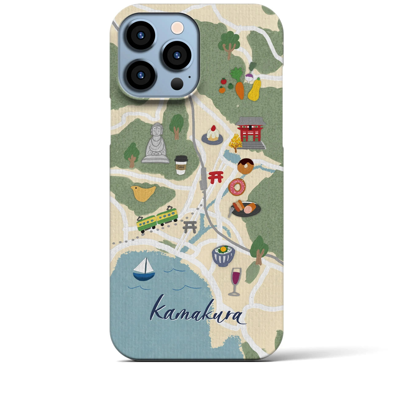 【鎌倉（イラスト）】地図柄iPhoneケース（バックカバータイプ・クリーム）iPhone 13 Pro Max 用