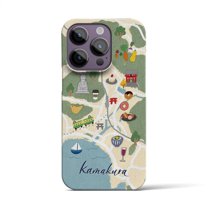 【鎌倉（イラスト）】地図柄iPhoneケース（バックカバータイプ・クリーム）iPhone 14 Pro 用