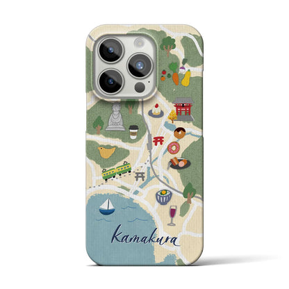 【鎌倉（イラスト）】地図柄iPhoneケース（バックカバータイプ・クリーム）iPhone 15 Pro 用