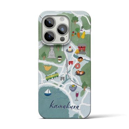 【鎌倉（イラスト）】地図柄iPhoneケース（バックカバータイプ・ライトブルー）iPhone 15 Pro 用