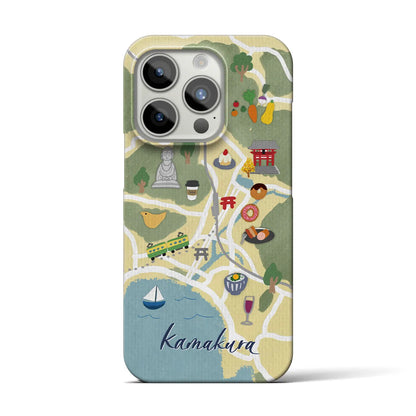 【鎌倉（イラスト）】地図柄iPhoneケース（バックカバータイプ・ライトイエロー）iPhone 15 Pro 用