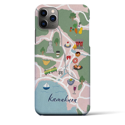 【鎌倉（イラスト）】地図柄iPhoneケース（バックカバータイプ・ピンク）iPhone 11 Pro Max 用