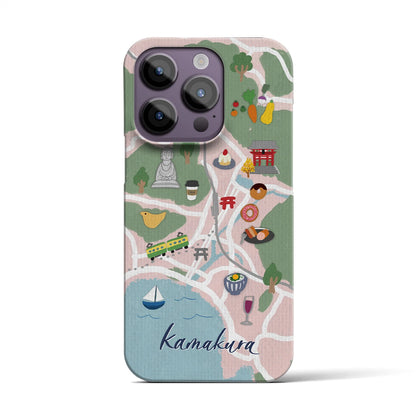 【鎌倉（イラスト）】地図柄iPhoneケース（バックカバータイプ・ピンク）iPhone 14 Pro 用