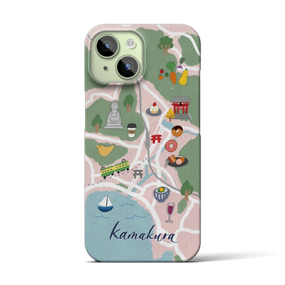 【鎌倉（イラスト）】地図柄iPhoneケース（バックカバータイプ・ピンク）iPhone 15 用