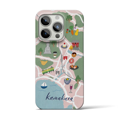 【鎌倉（イラスト）】地図柄iPhoneケース（バックカバータイプ・ピンク）iPhone 15 Pro 用
