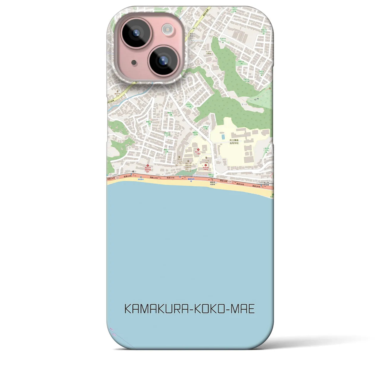 【鎌倉高校前】地図柄iPhoneケース（バックカバータイプ・ナチュラル）iPhone 15 Plus 用