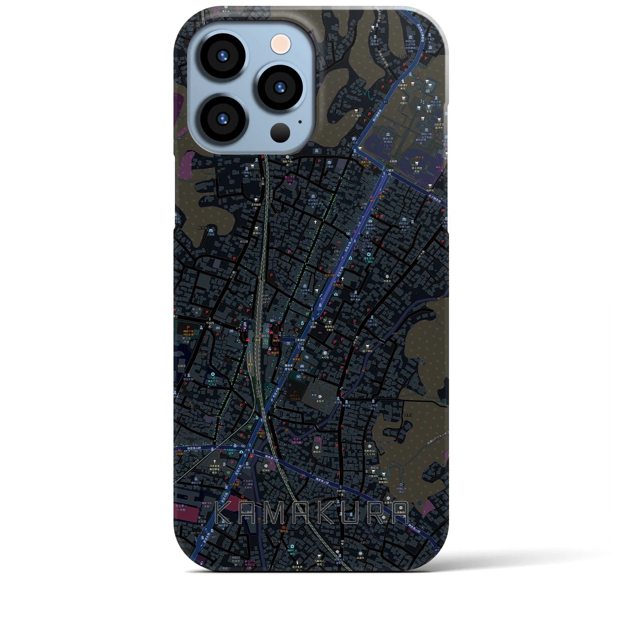 【鎌倉2】地図柄iPhoneケース（バックカバータイプ・ブラック）iPhone 13 Pro Max 用