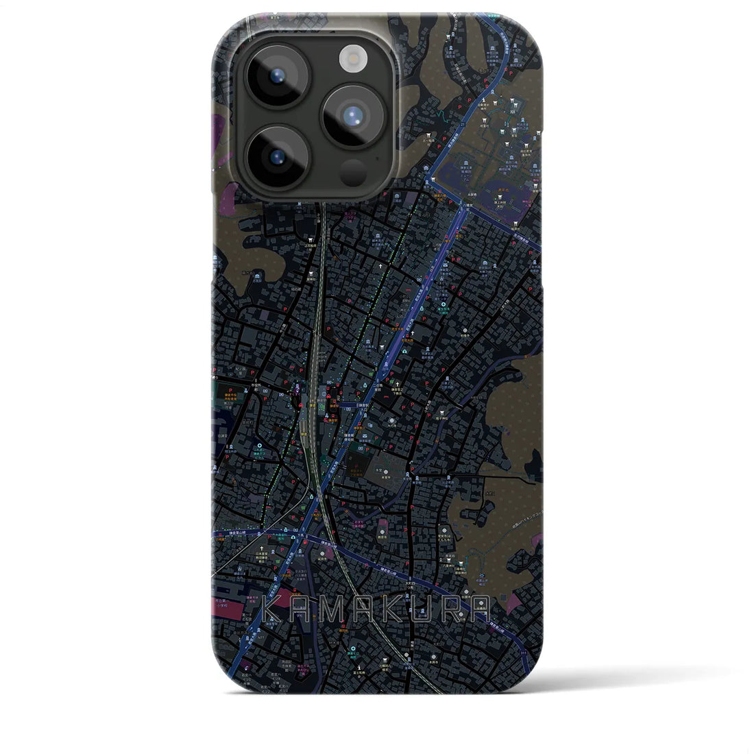 【鎌倉2】地図柄iPhoneケース（バックカバータイプ・ブラック）iPhone 15 Pro Max 用