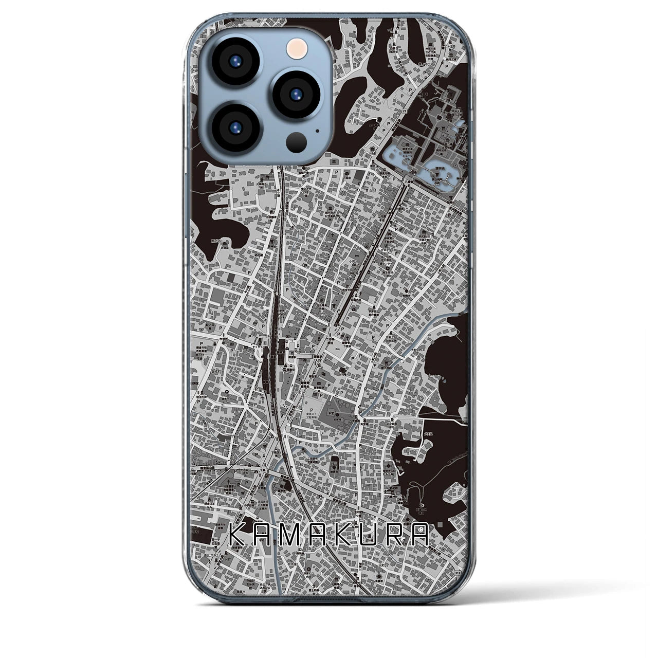 【鎌倉2】地図柄iPhoneケース（クリアタイプ・モノトーン）iPhone 13 Pro Max 用