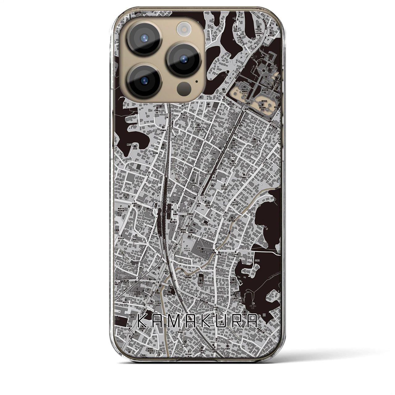 【鎌倉2】地図柄iPhoneケース（クリアタイプ・モノトーン）iPhone 14 Pro Max 用