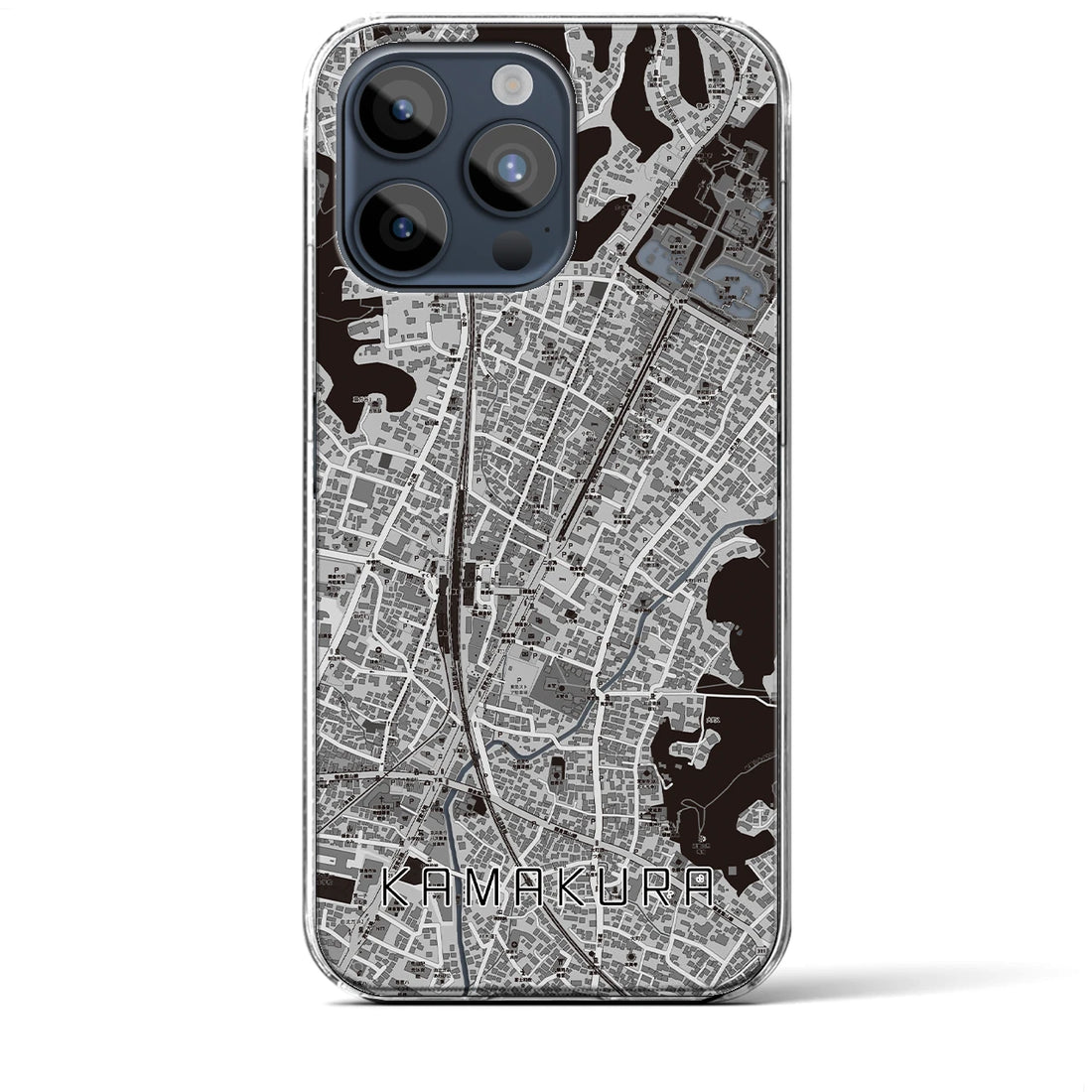 【鎌倉2】地図柄iPhoneケース（クリアタイプ・モノトーン）iPhone 15 Pro Max 用