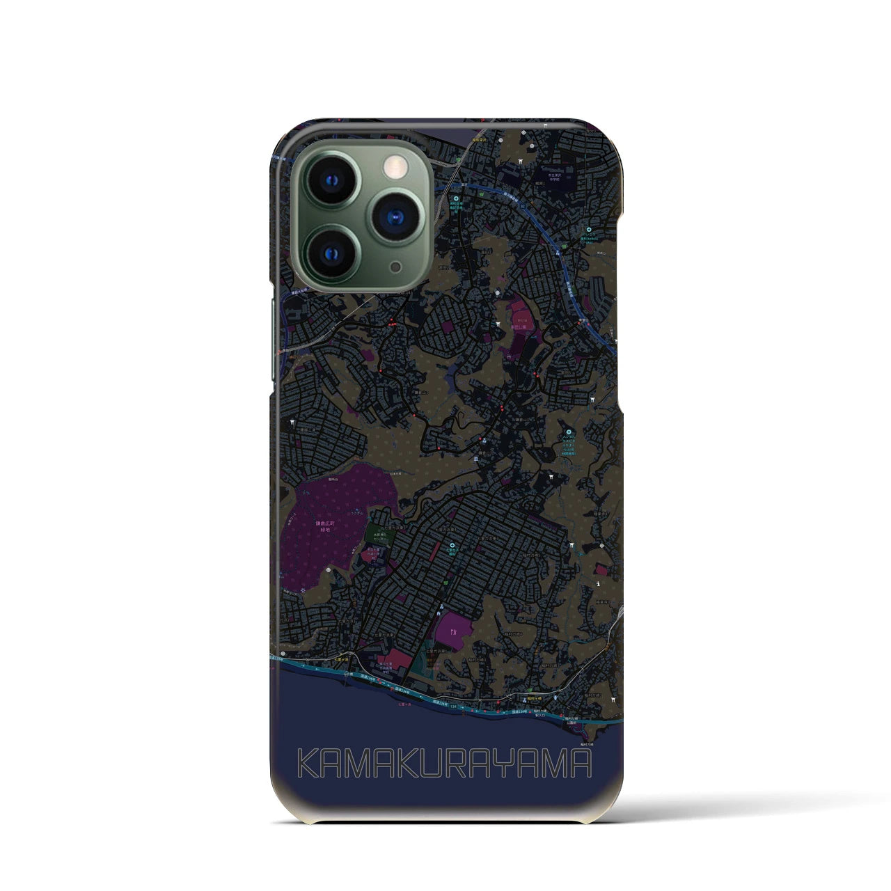 【鎌倉山】地図柄iPhoneケース（バックカバータイプ・ブラック）iPhone 11 Pro 用