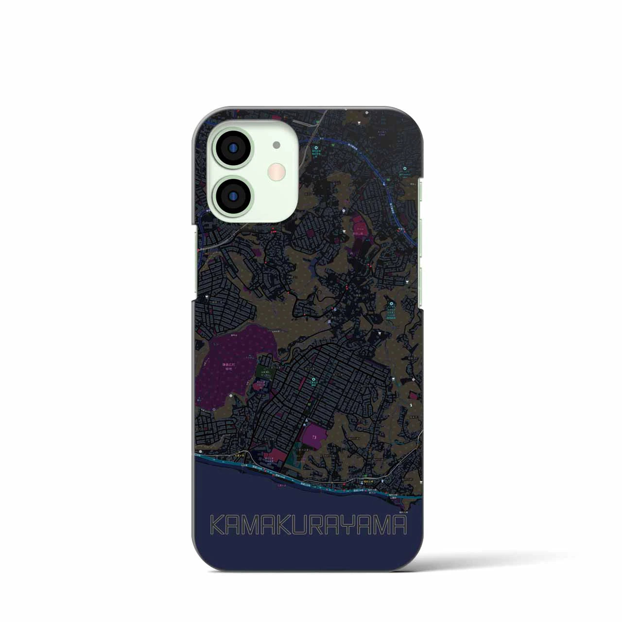 【鎌倉山】地図柄iPhoneケース（バックカバータイプ・ブラック）iPhone 12 mini 用