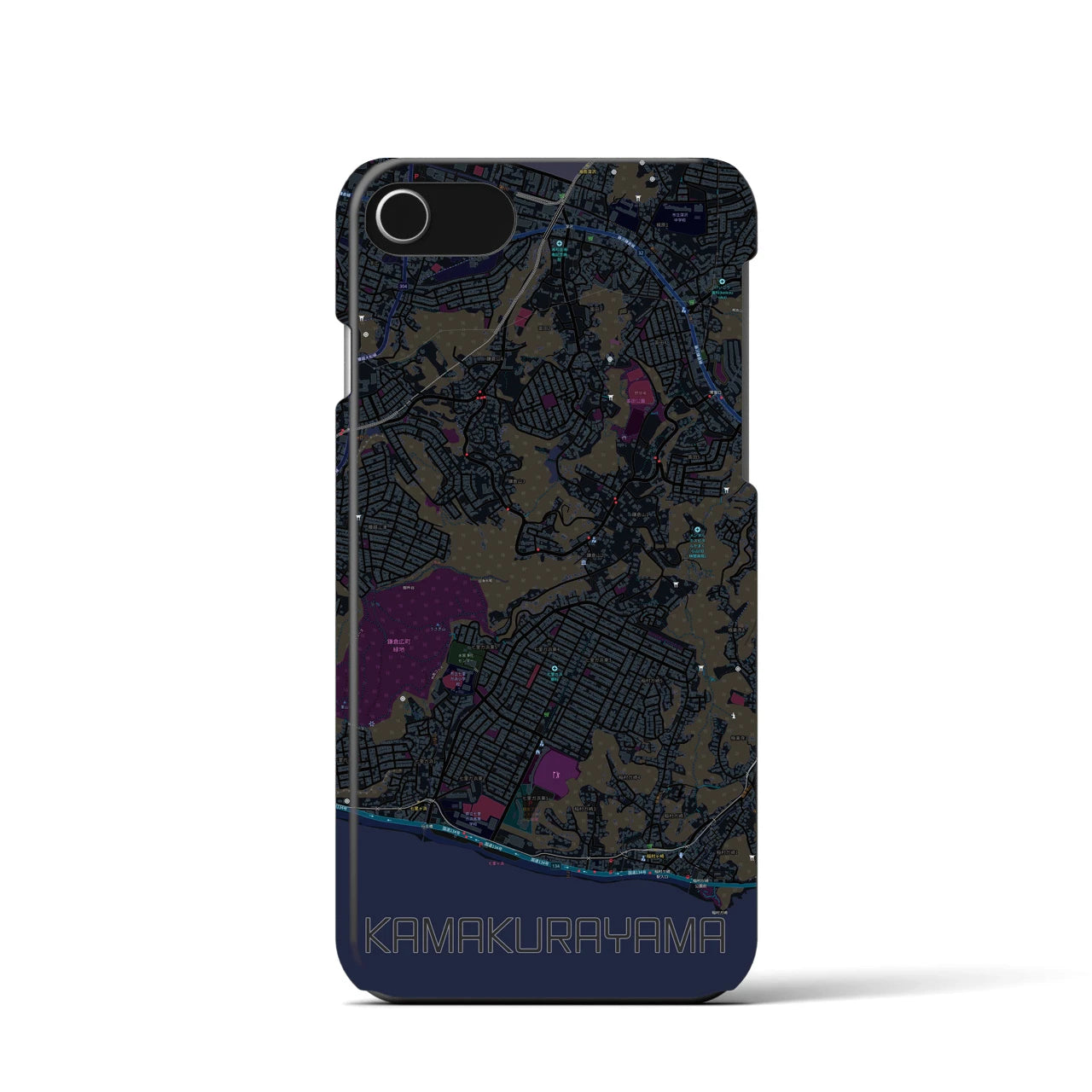 【鎌倉山】地図柄iPhoneケース（バックカバータイプ・ブラック）iPhone SE（第3 / 第2世代） / 8 / 7 / 6s / 6 用
