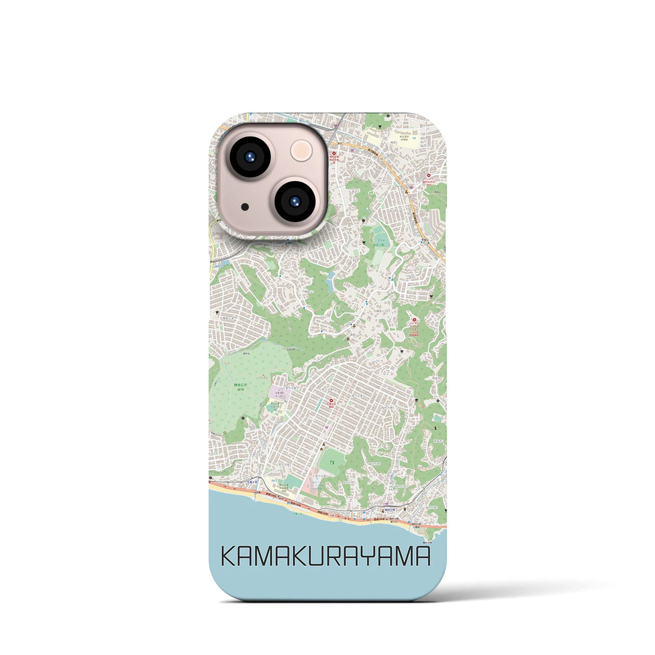 【鎌倉山】地図柄iPhoneケース（バックカバータイプ・ナチュラル）iPhone 13 mini 用
